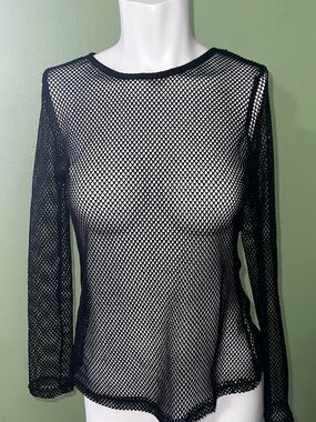 iris Black Fishnet Mesh Long Sleeve Top